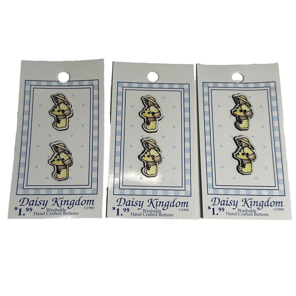 Mary Engelbreit Daisy Kingdom 2-Hole Buttons - 3 Cards Raincoat Bear (pair) Vtg